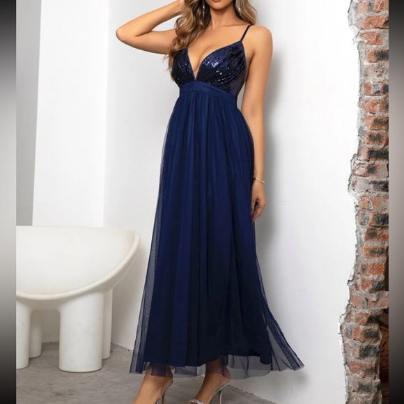 Luxe sequins open back party formal evening wedding gown dress - Picture 5 of 5